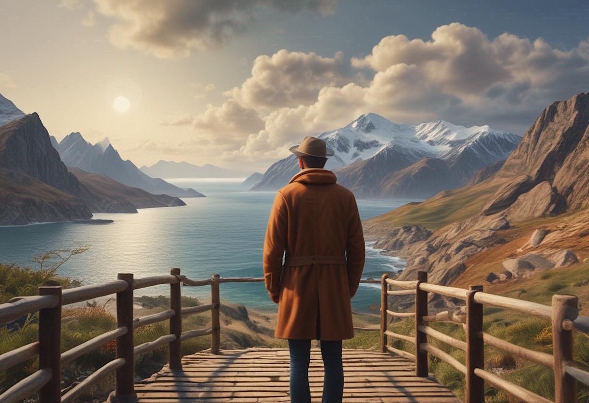 Man looking at his journey ahead