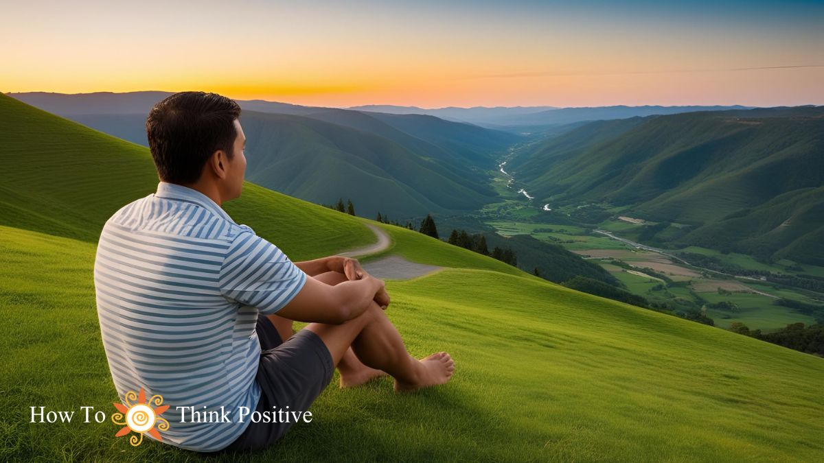 man looking peacefully at a valley