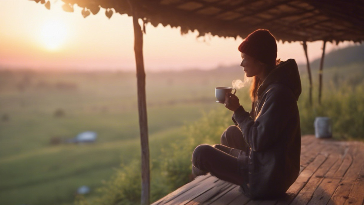 drinking tea in the morning