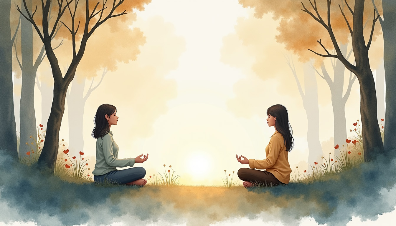 people meditating in the forest