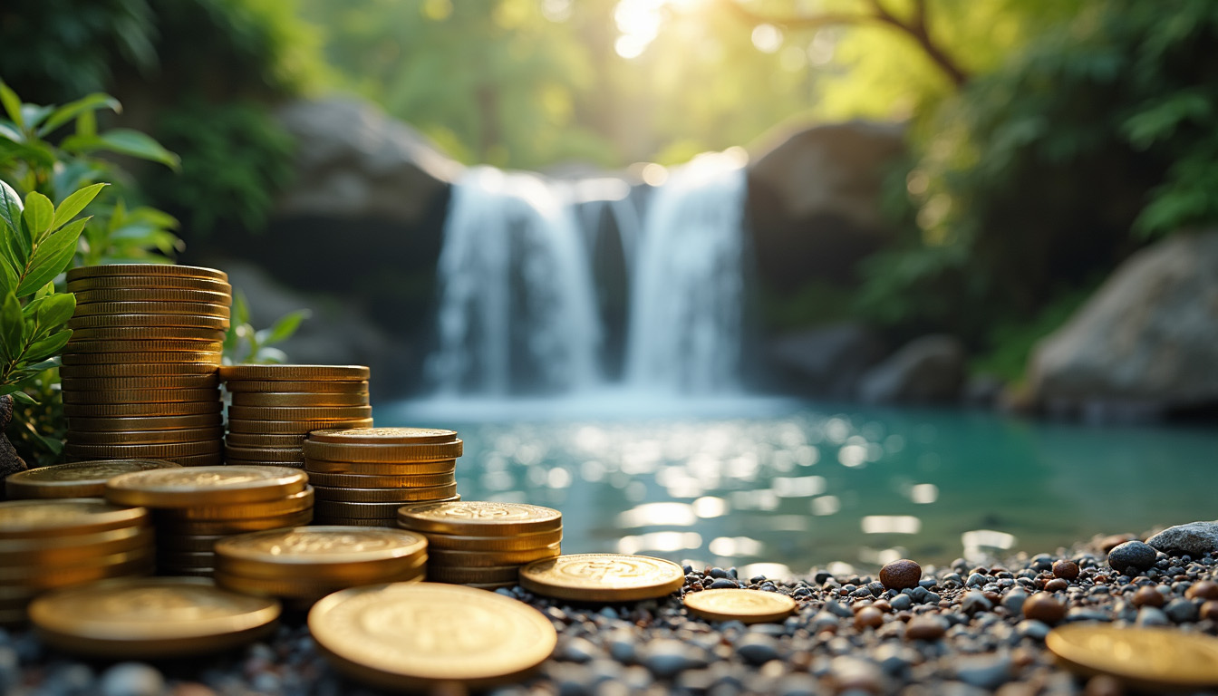 waterfall with money and coins