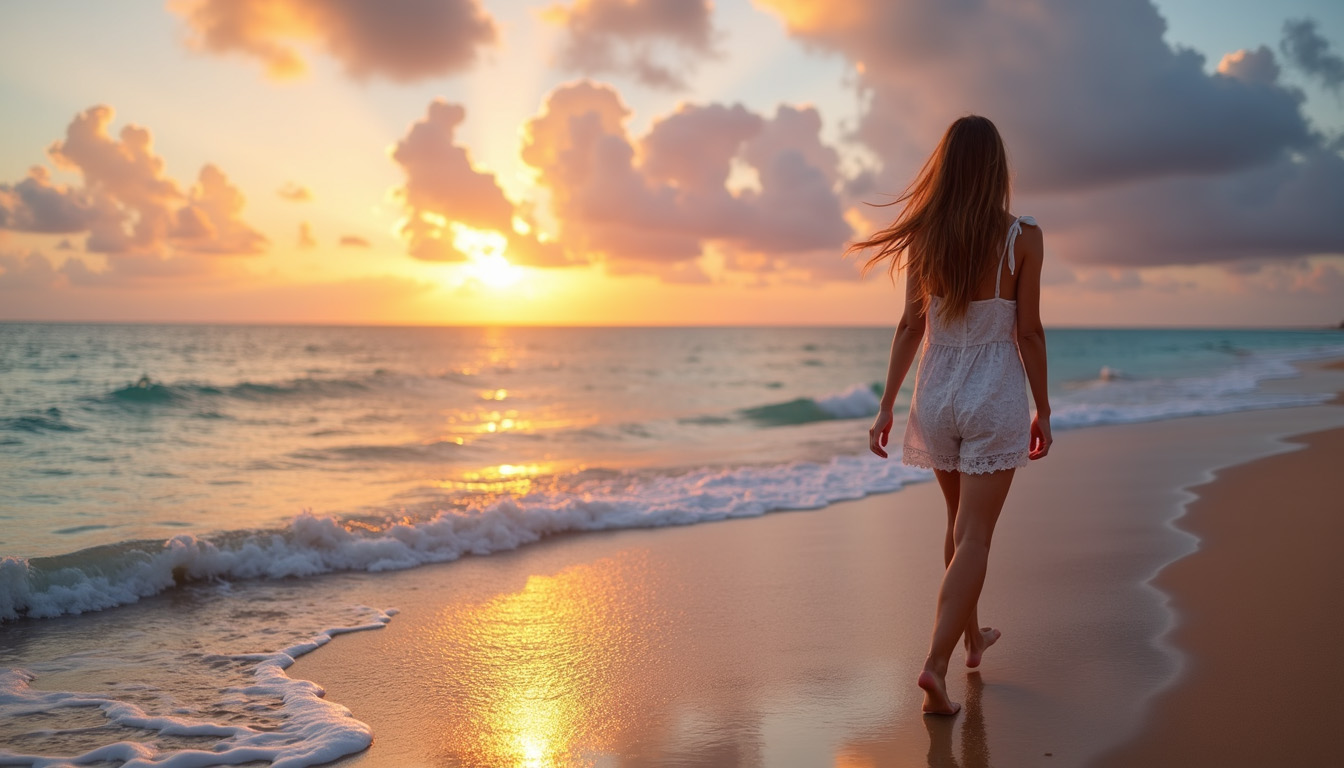 woman walking on beach bare-footed