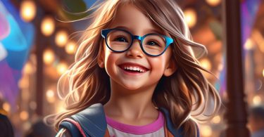 little girl gets eye glasses first time